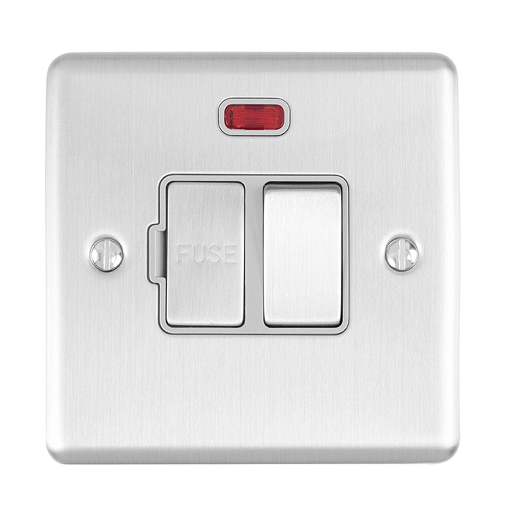 EuroLite Electrical Satin Stainless / Switched Fuse Spur With Neon Indicator / (With Grey Trim) Eurolite Enhance Decorative Switched Fuse Spur With Neon Indicator - Satin Stainless Steel (With Grey Trim)