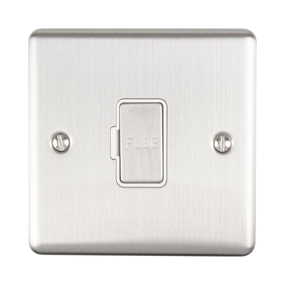 EuroLite Electrical Satin Stainless / Unswitched Fuse Spur / (With White Trim) Eurolite Enhance Decorative Unswitched Fuse Spur - Satin Stainless Steel (With White Trim)