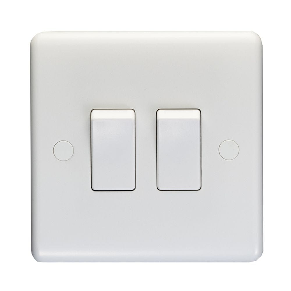 EuroLite Electrical White / 2 Gang Switch / (With White Trim) Eurolite Enhance White Plastic 2 Gang Switch - White