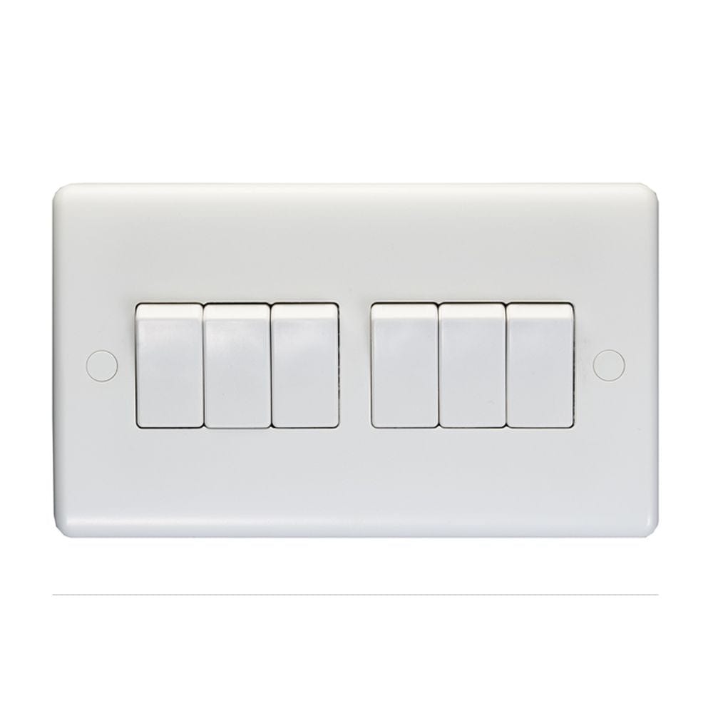 EuroLite Electrical White / 6 Gang Switch / (With White Trim) Eurolite Enhance White Plastic 2 Gang Switch - White
