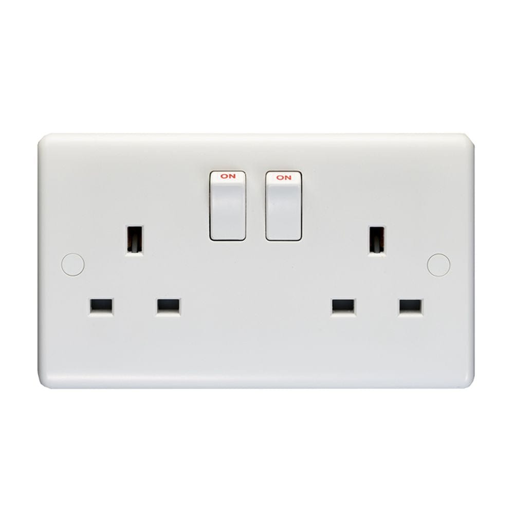 EuroLite Electrical White / 2 Gang Switched Socket Double Poled / (With White Trim) Eurolite Enhance White Plastic 2 Gang Switched Socket Double Poled - White