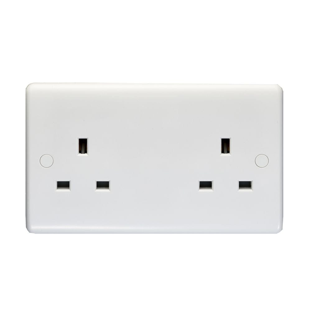 EuroLite Electrical White / 2 Gang Unswitched Socket / (With White Trim) Eurolite Enhance White Plastic 2 Gang Unswitched Socket - White