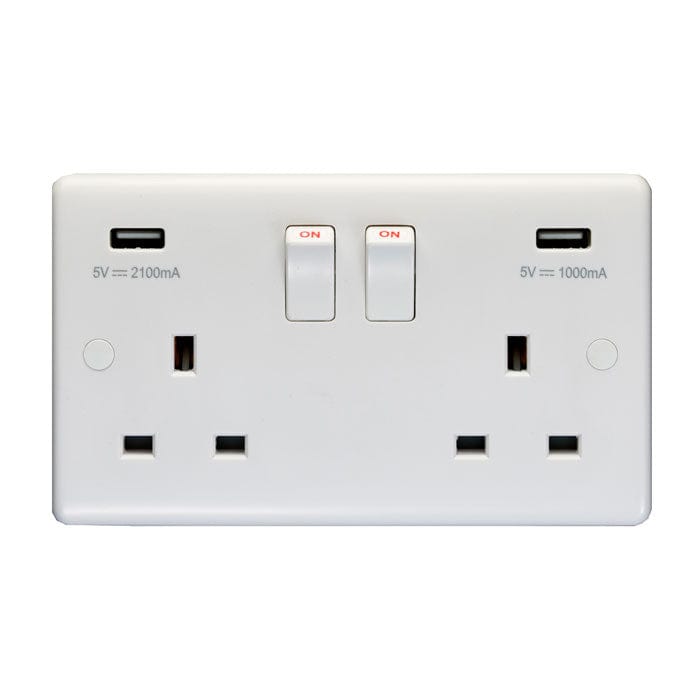 EuroLite Electrical White / 2 Gang USB Socket / (With White Trim) Eurolite Enhance White Plastic 2 Gang Usb Socket - White (With White Trim)