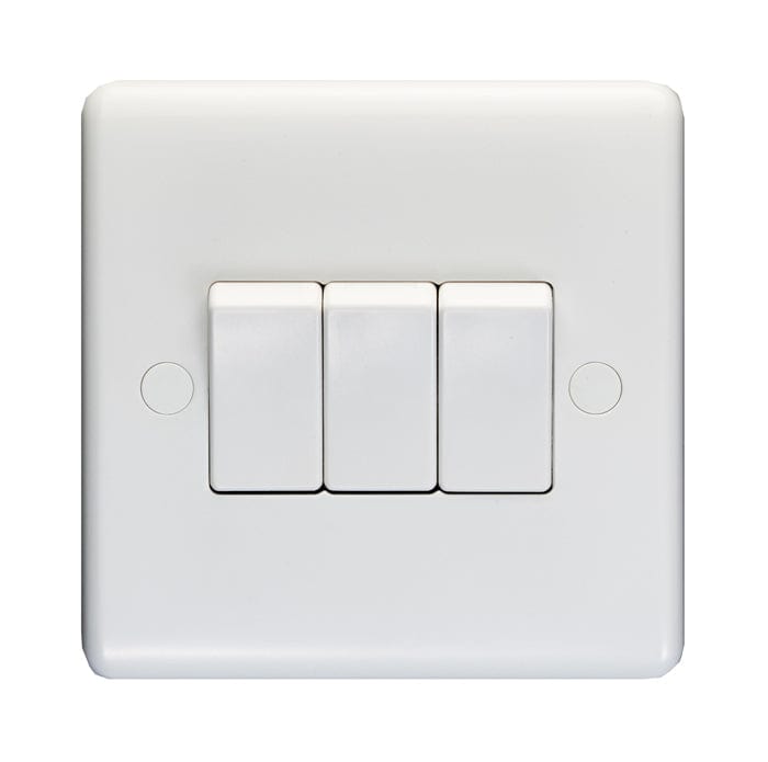 EuroLite Electrical White / 3 Gang Switch / (With White Trim) Eurolite Enhance White Plastic 3 Gang Switch - White (With White Trim)