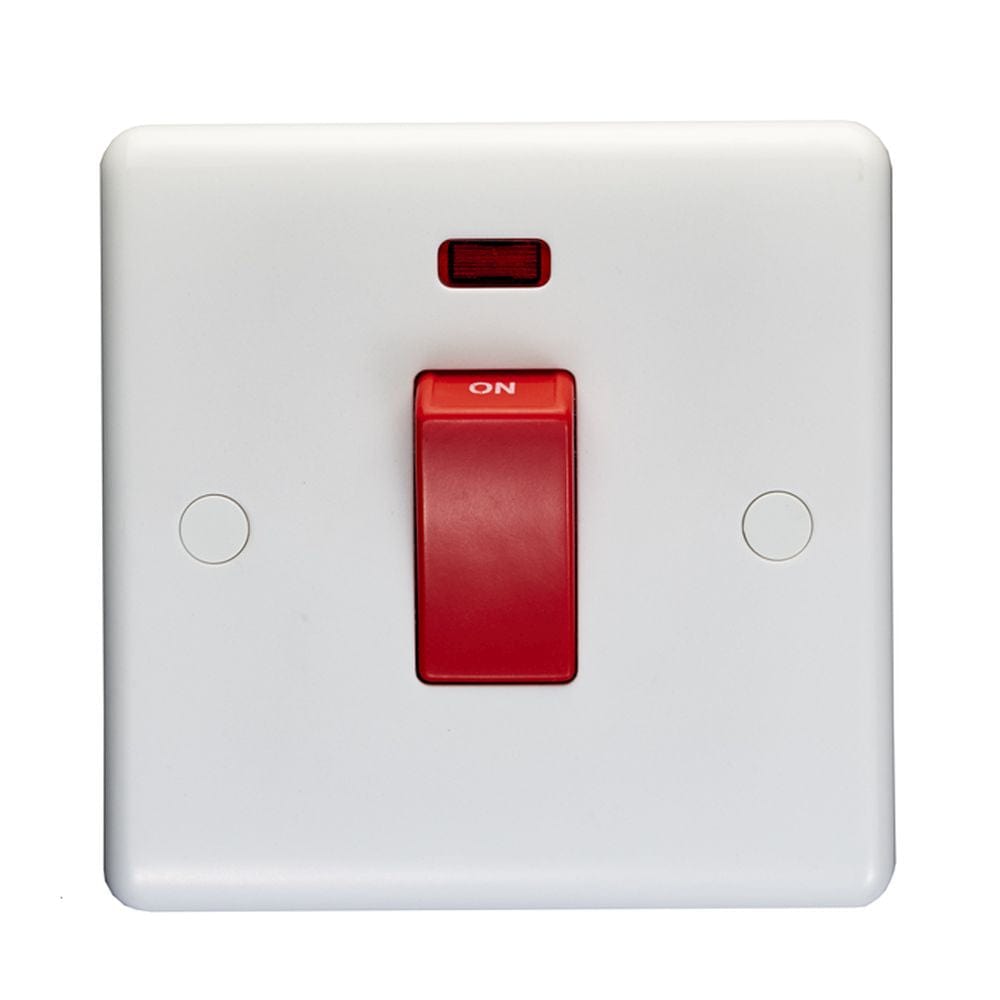 EuroLite Electrical White / 45Amp Switch with Neon Indicator / (With White Trim) Eurolite Enhance White Plastic 45Amp Switch with Neon Indicator - White