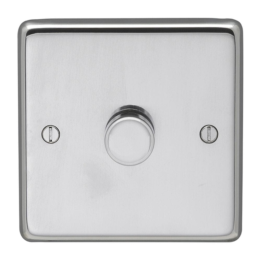 EuroLite Electrical Polished Stainless Steel / 1 Gang Dimmer / (With Black Trim) Eurolite Stainless Steel 1 Gang Dimmer - Polished Stainless Steel