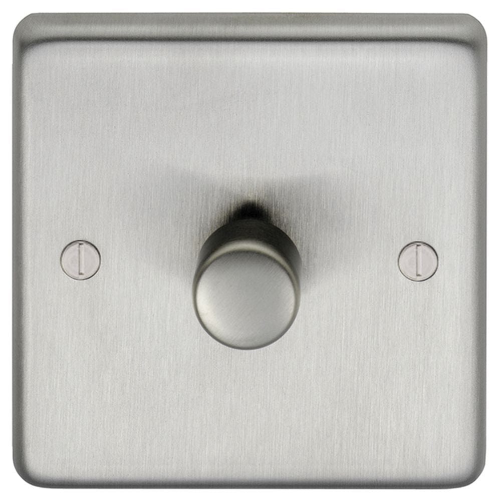 EuroLite Electrical Satin Stainless Steel / 1 Gang Dimmer / (With White Trim) Eurolite Stainless Steel 1 Gang Dimmer - Satin Stainless Steel