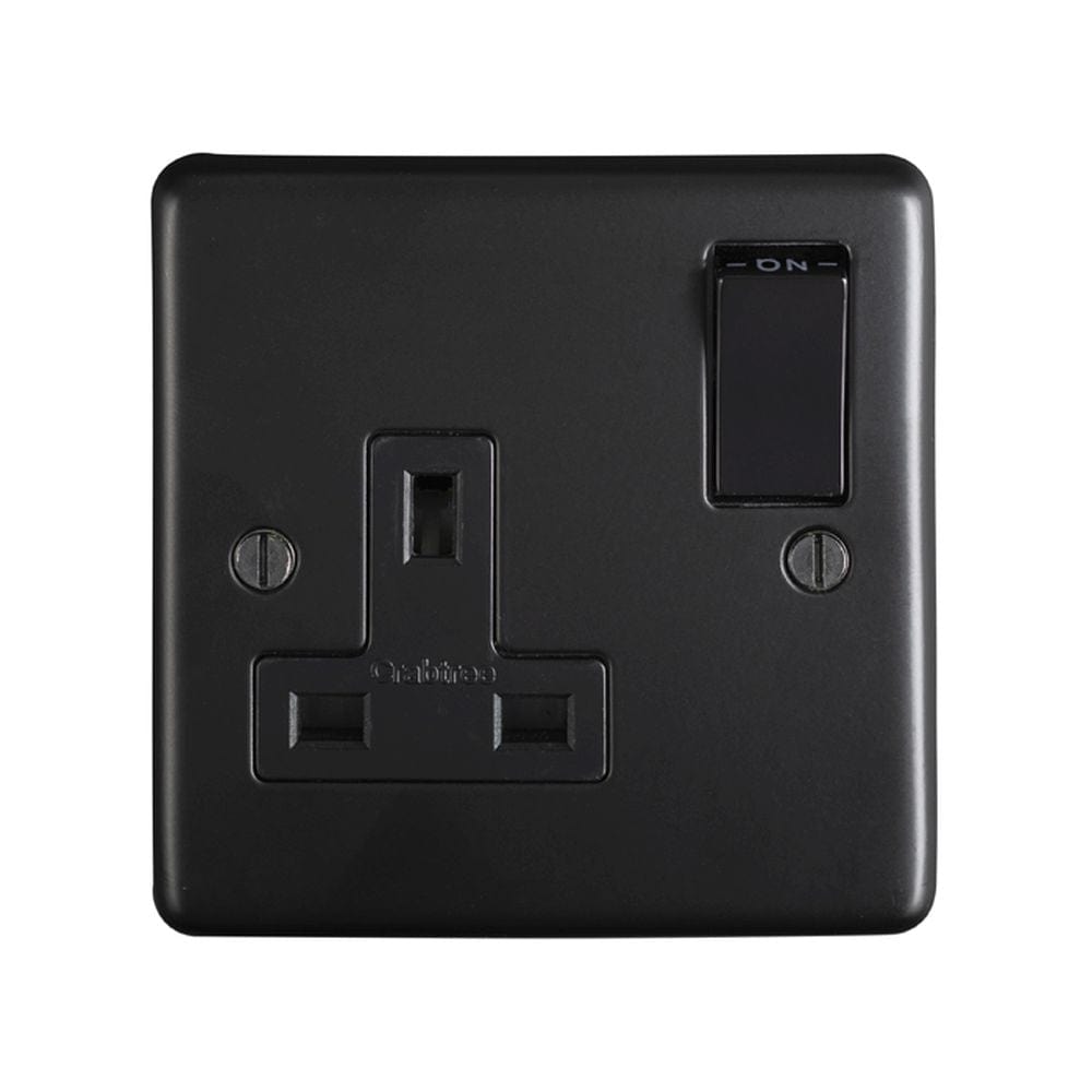 EuroLite Electrical Matt Black / 1 Gang Socket / (With Black Trim) Eurolite Stainless Steel 1 Gang Socket - Matt Black (With Black Trim)
