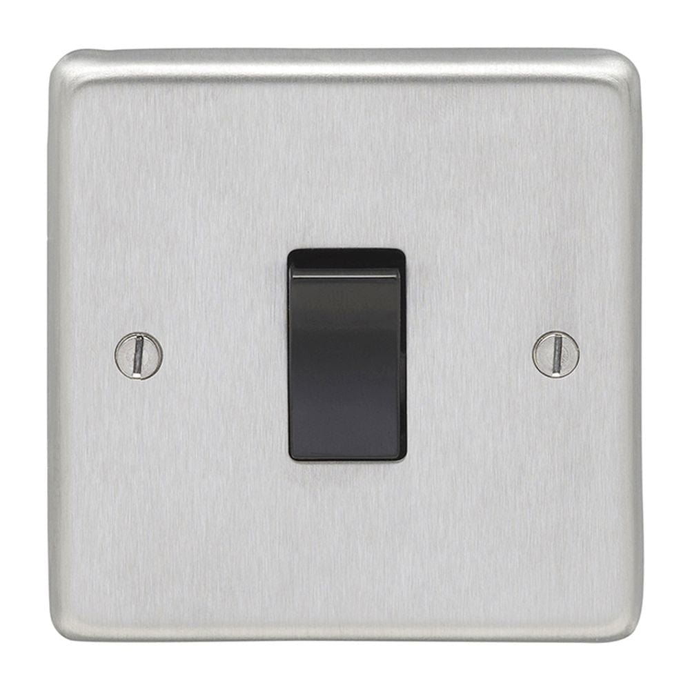 EuroLite Electrical Satin Stainless Steel / 1 Gang Switch / (With Black Trim) Eurolite Stainless Steel 1 Gang Switch - Satin Stainless Steel (With Black Trim)