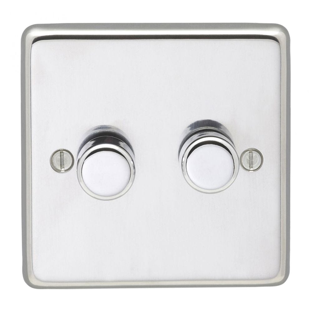 EuroLite Electrical Polished Stainless Steel / 2 Gang Dimmer Eurolite Stainless Steel 2 Gang Dimmer - Polished Stainless Steel