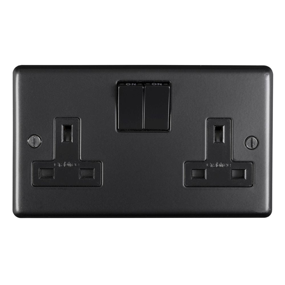 EuroLite Electrical Matt Black / 2 Gang Socket / (With Black Trim) Eurolite Stainless Steel 2 Gang Socket - Matt Black (With Black Trim)