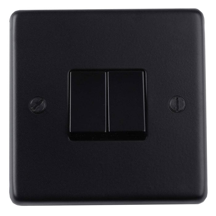 EuroLite Electrical Matt Black / 2 Gang Switch / (With Black Trim) Eurolite Stainless steel 2 Gang Switch - Matt Black (With Black Trim)