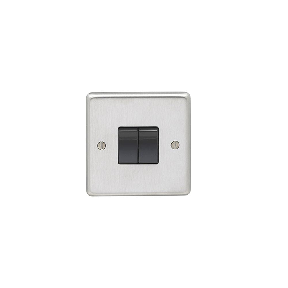EuroLite Electrical Satin Stainless Steel / 2 Gang Switch / (With Black Trim) Eurolite Stainless Steel 2 Gang Switch - Satin Stainless Steel (With Black Trim)