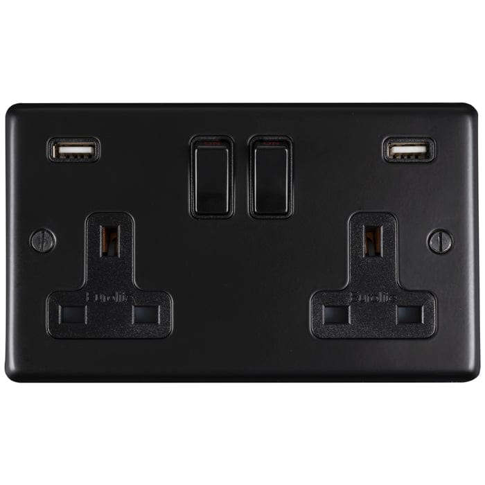 EuroLite Electrical Matt Black / 2 Gang USB Socket / (With Black Trim) Eurolite Stainless steel 2 Gang Usb Socket - Matt Black (With Black Trim)