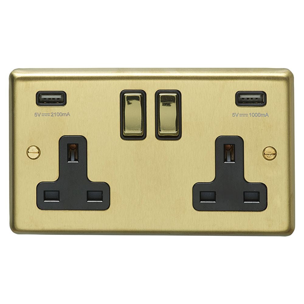 EuroLite Electrical Satin Brass / 2 Gang USB Socket / (With Black Trim) Eurolite Stainless Steel 2 Gang USB Socket - Satin Brass (With Black Trim)