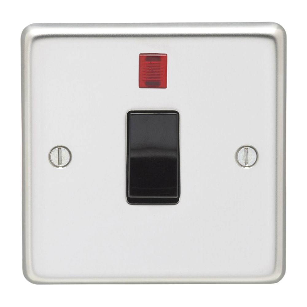 EuroLite Electrical Polished Stainless Steel / 20Amp Switch with Neon Indicator / (With Black Trim) Eurolite Stainless Steel 20Amp Switch with Neon Indicator - Polished Stainless Steel (With Black Trim)