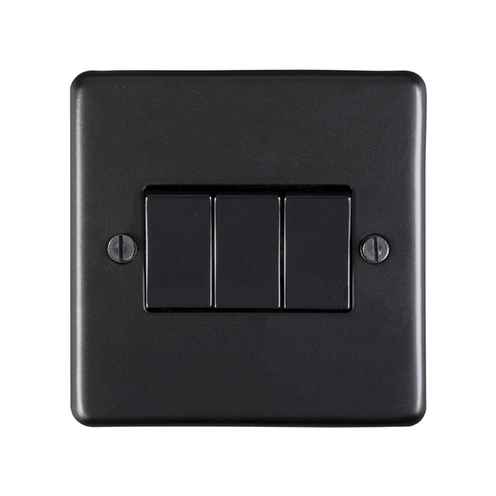 EuroLite Electrical Matt Black / 3 Gang Switch / (With Black Trim) Eurolite Stainless Steel 3 Gang Switch - Matt Black (With Black Trim)