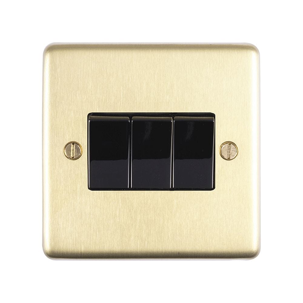 EuroLite Electrical Satin Brass / 3 Gang Switch / (With Black Trim) Eurolite Stainless Steel 3 Gang Switch - Satin Brass (With Black Trim)