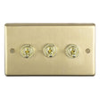 EuroLite Electrical Satin Brass / 3 Gang Toggle Switch / (With White Trim) Eurolite Stainless Steel 3 Gang Toggle Switch - Satin Brass (With White Trim)