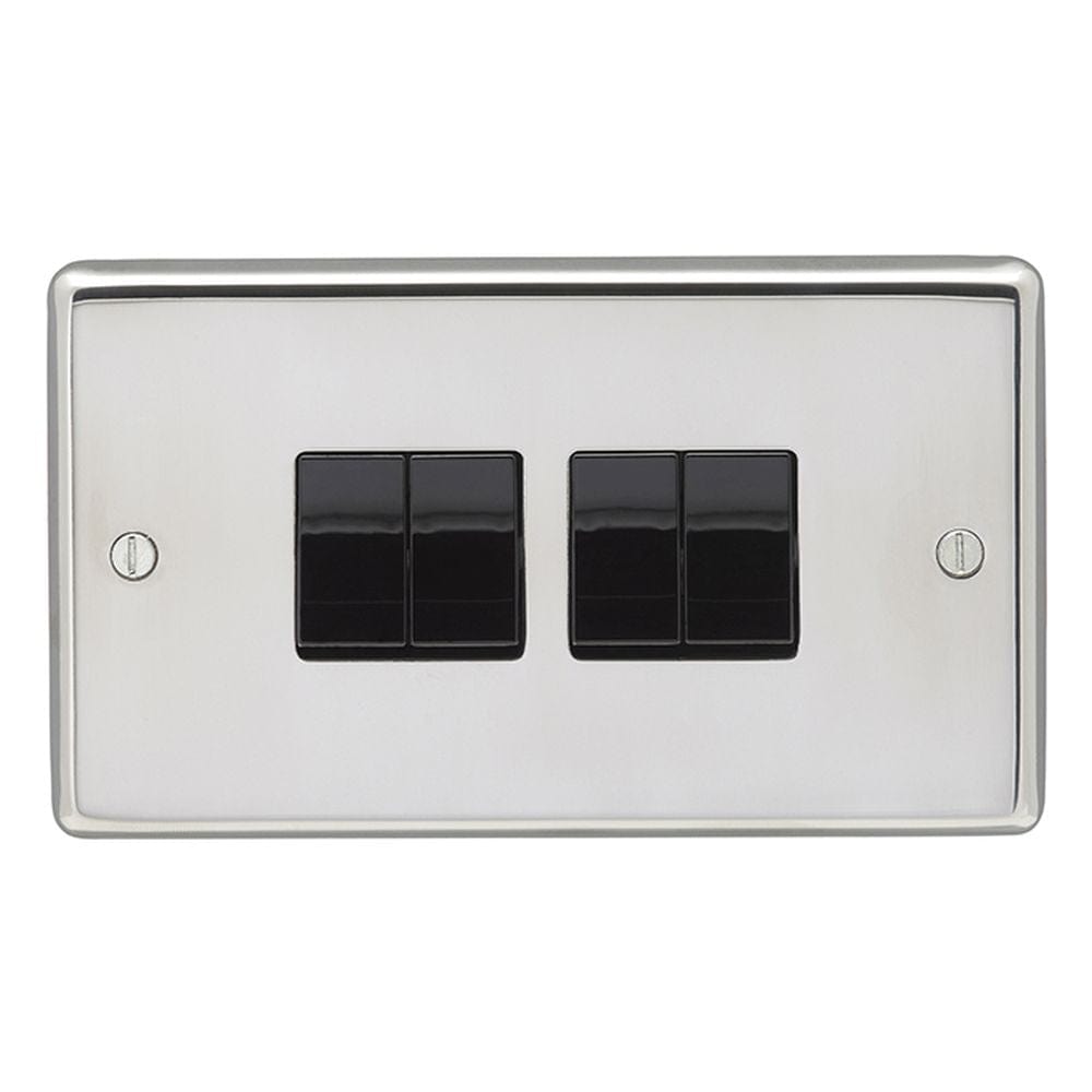 EuroLite Electrical EuroLite / Polished Stainless Steel / 4 Gang Switch Eurolite Stainless Steel 4 Gang Switch - Polished Stainless Steel (With Black Trim)