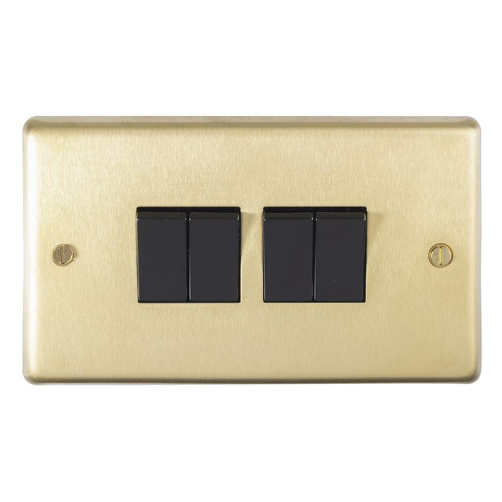 EuroLite Electrical Satin Brass / 4 Gang Switch / (With Black Trim) Eurolite Stainless Steel 4 Gang Switch - Satin Brass (With Black Trim)