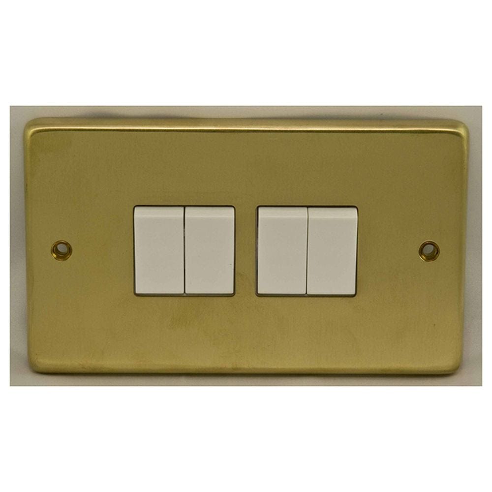 EuroLite Electrical Satin Brass / 4 Gang Switch / (With White Trim) Eurolite Stainless Steel 4 Gang Switch - Satin Brass (With White Trim)