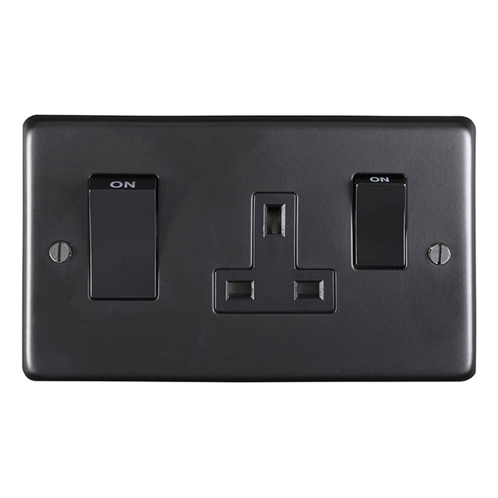 EuroLite Electrical Matt Black / 45Amp Switch with a socket / (With Black Trim) Eurolite Stainless Steel 45Amp Switch with a socket - Matt Black (With Black Trim)
