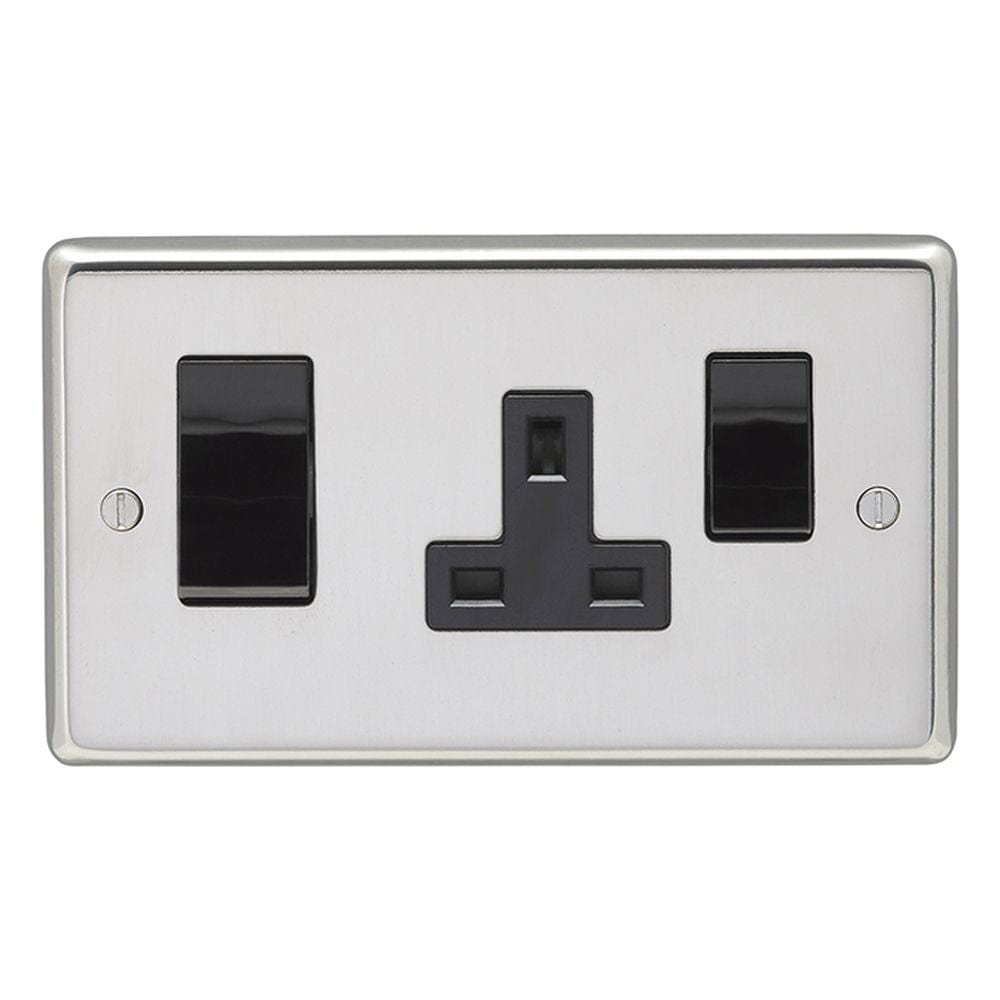 EuroLite Electrical Polished Stainless Steel / 45Amp Switch with a socket / (With Black Trim) Eurolite Stainless Steel 45Amp Switch with a socket - Polished Stainless Steel (With Black Trim)