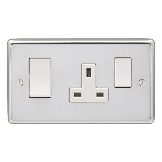 EuroLite Electrical Polished Stainless Steel / 45Amp Switch with a socket / (With White Trim) Eurolite Stainless Steel 45Amp Switch with a socket - Polished Stainless Steel (With White Trim)