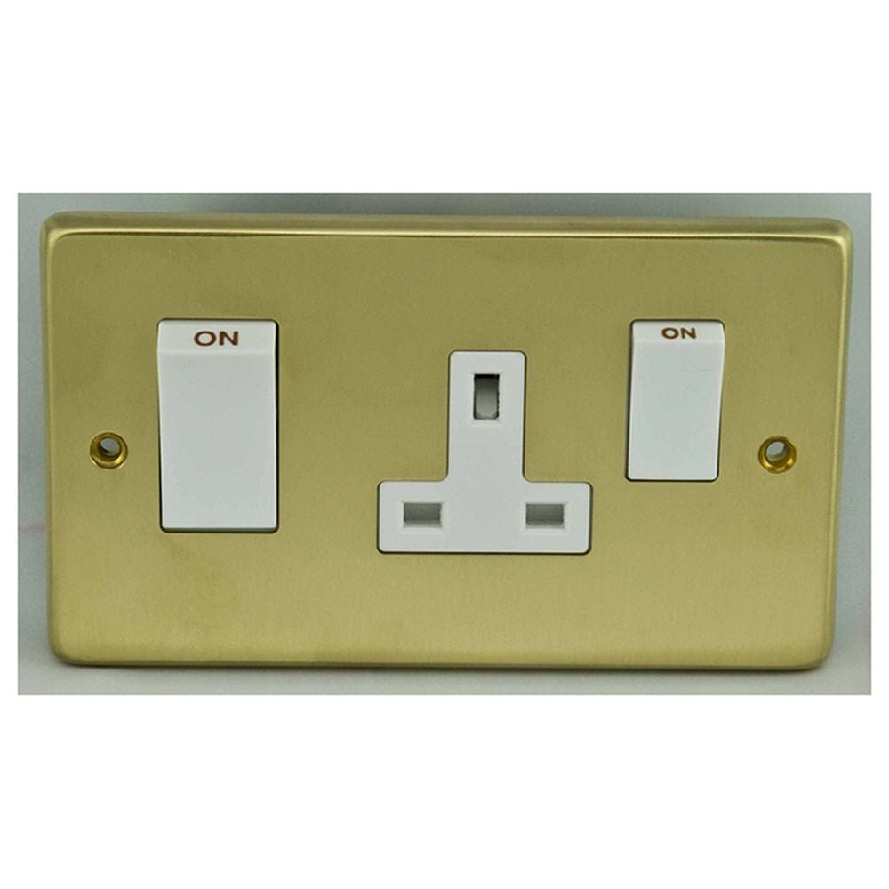 EuroLite Electrical Satin Brass / 45Amp Switch with a socket / (With White Trim) Eurolite Stainless Steel 45Amp Switch with a socket - Satin Brass (With White Trim)