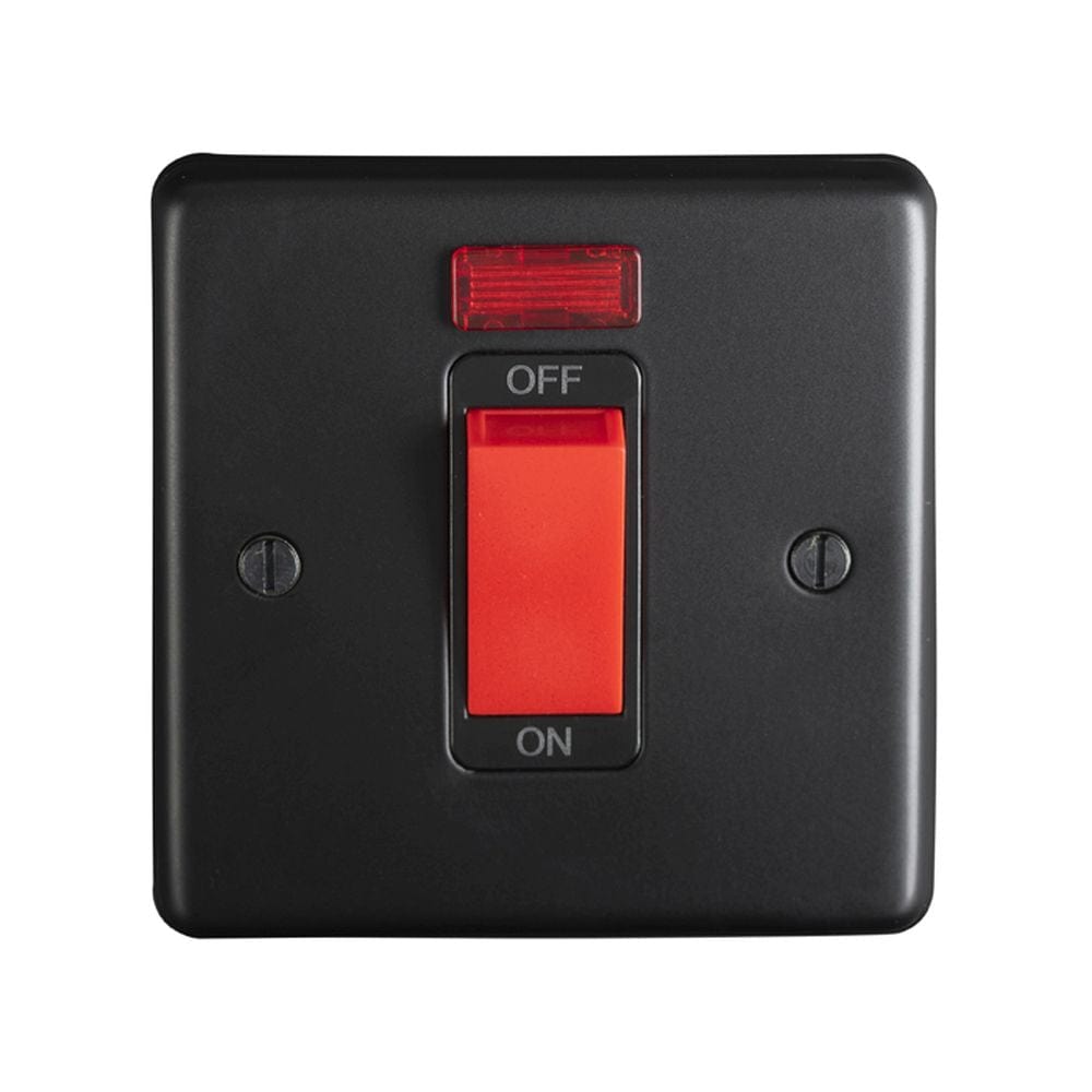 EuroLite Electrical Matt Black / 45Amp Switch with Neon Indicator / (With Black Trim) Eurolite Stainless Steel 45Amp Switch with Neon Indicator - Matt Black (With Black Trim)