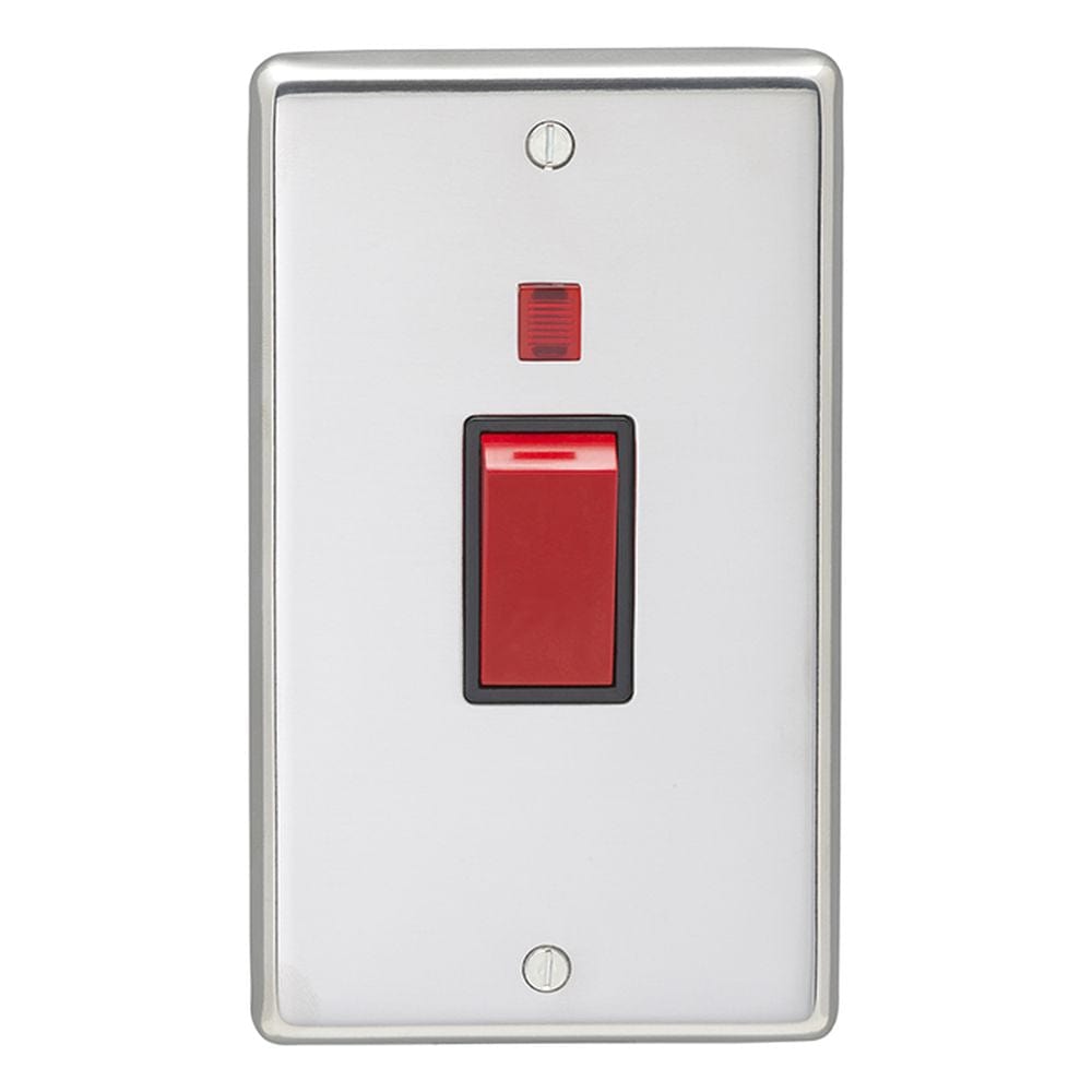 EuroLite Electrical Polished Stainless Steel / 45Amp Switch with Neon Indicator / (With Black Trim) Eurolite Stainless Steel 45Amp Switch with Neon Indicator - Polished Stainless Steel (With Black Trim)