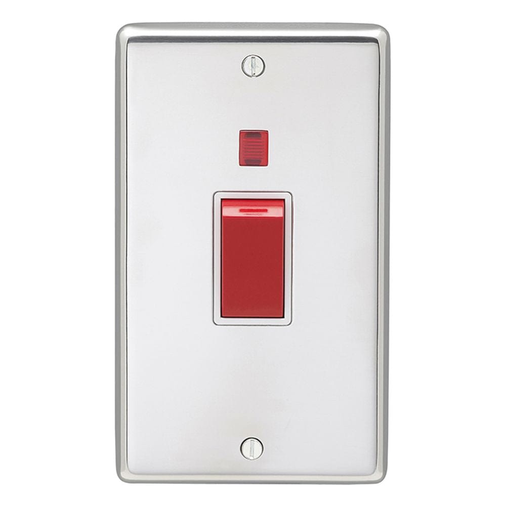 EuroLite Electrical Polished Stainless Steel / 45Amp Switch with Neon Indicator / (With White Trim) Eurolite Stainless Steel 45Amp Switch with Neon Indicator - Polished Stainless Steel (With White Trim)