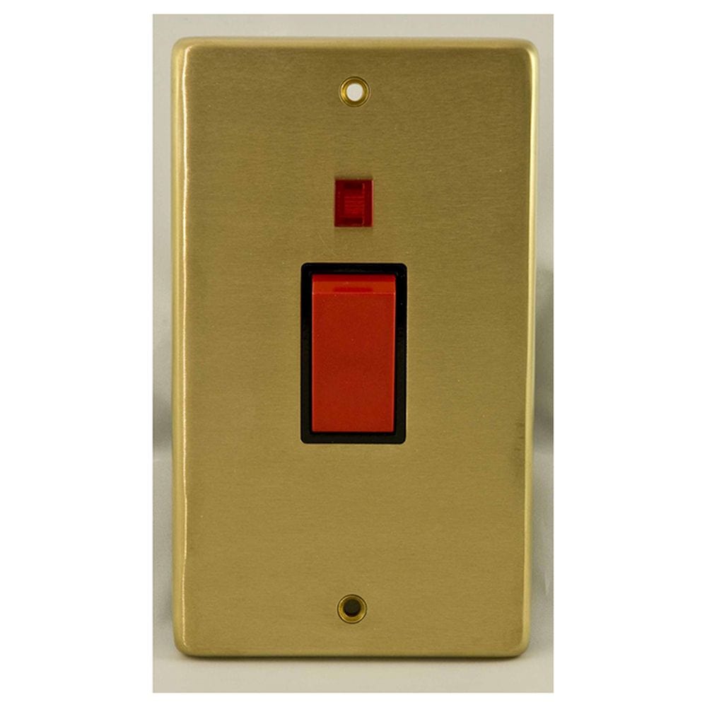 EuroLite Electrical Satin Brass / 45Amp Switch with Neon Indicator / (With Black Trim) Eurolite Stainless Steel 45Amp Switch with Neon Indicator - Satin Brass (With Black Trim)