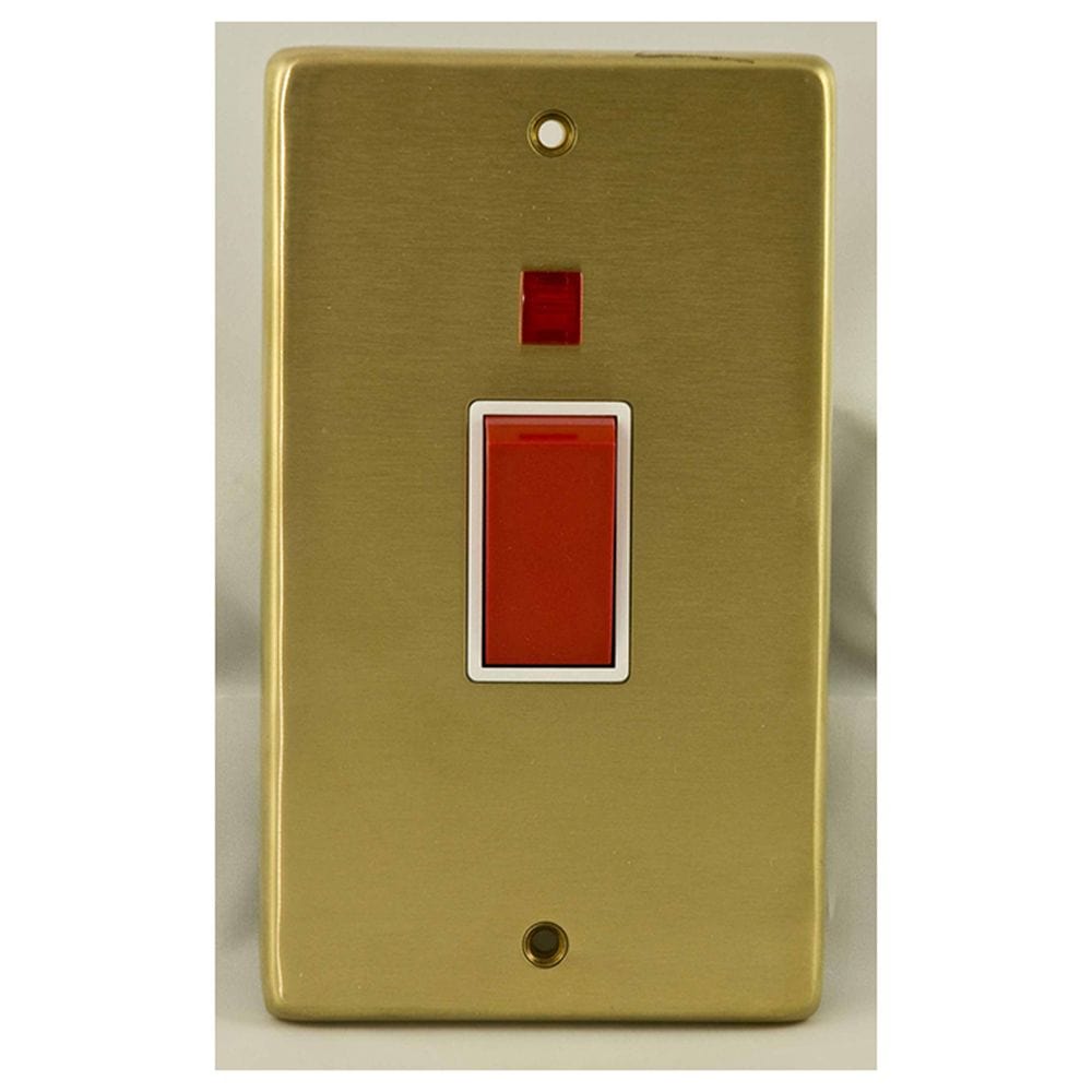 EuroLite Electrical Satin Brass / 45Amp Switch with Neon Indicator / (With White Trim) Eurolite Stainless Steel 45Amp Switch with Neon Indicator - Satin Brass (With White Trim)