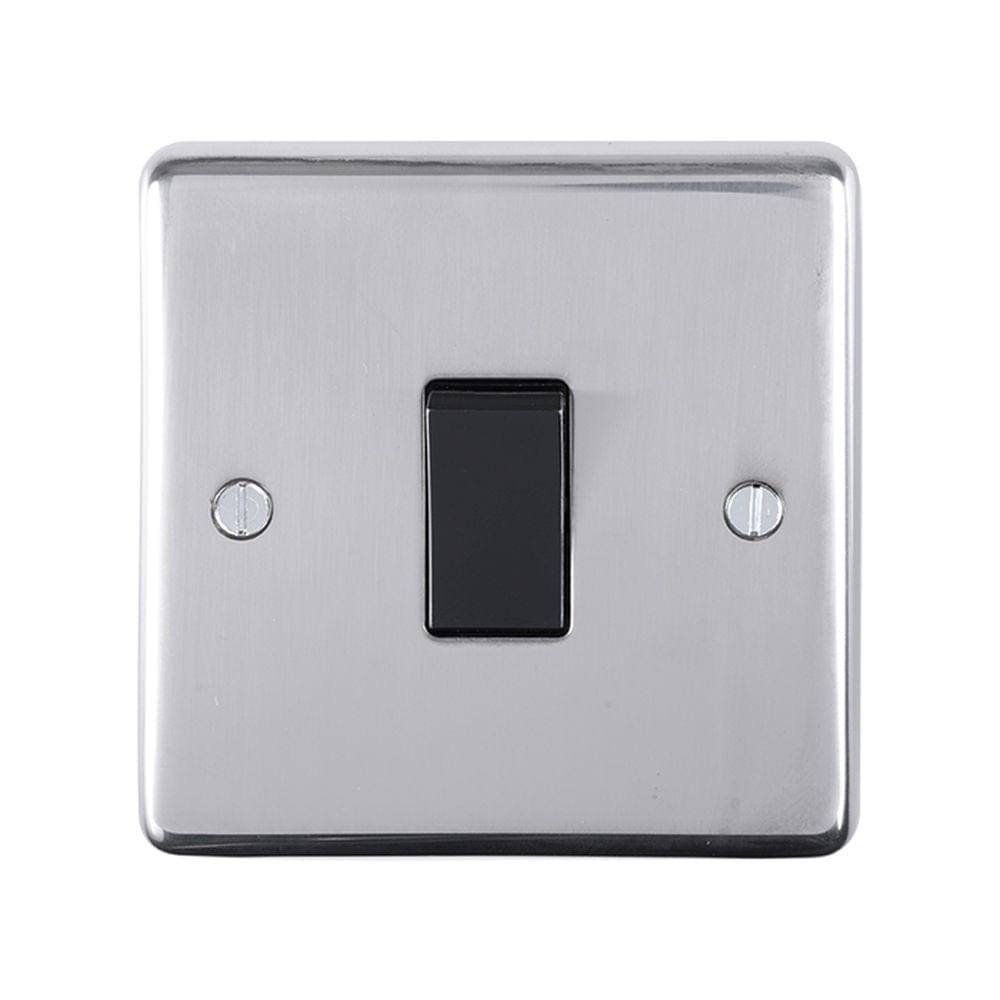 EuroLite Electrical Polished Stainless Steel / Intermediate Switch / (With Black Trim) Eurolite Stainless Steel Intermediate Switch - Polished Stainless Steel (With Black Trim)