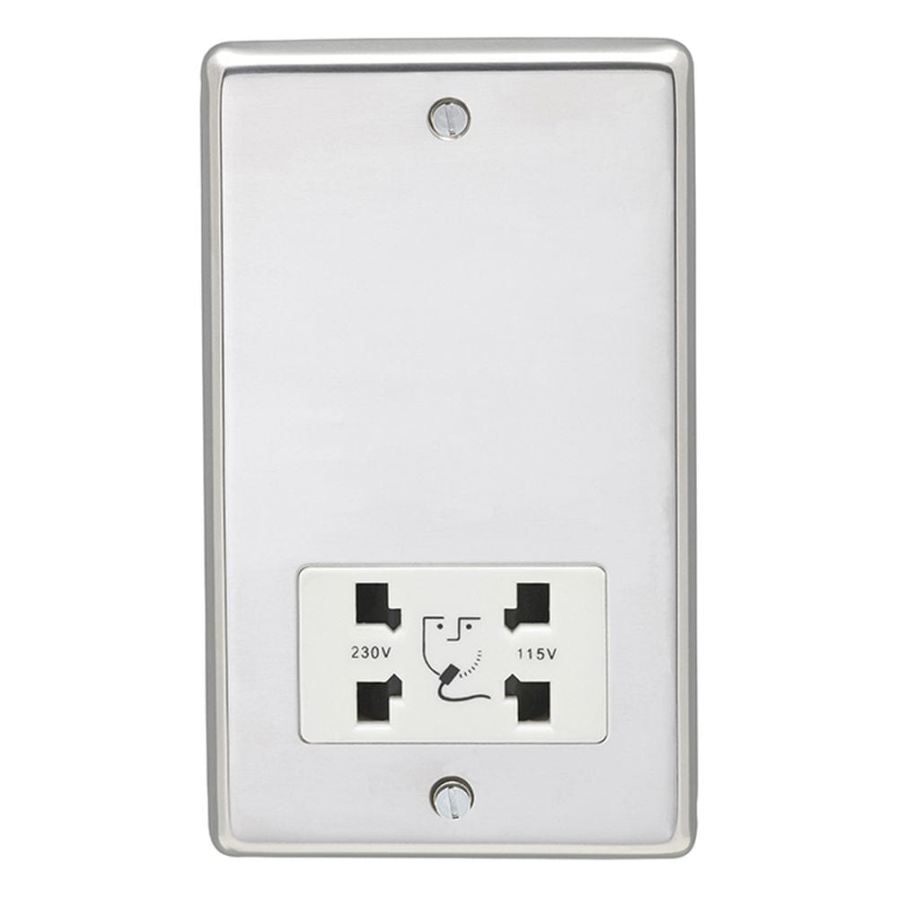 EuroLite Electrical Polished Stainless Steel / Shaver Socket / (With White Trim) Eurolite Stainless Steel Shaver Socket - Polished Stainless Steel (With White Trim)