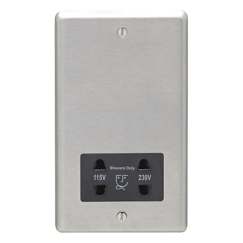 EuroLite Electrical Satin Stainless Steel / Shaver Socket / (With Black Trim) Eurolite Stainless Steel Shaver Socket - Satin Stainless Steel (With Black Trim)