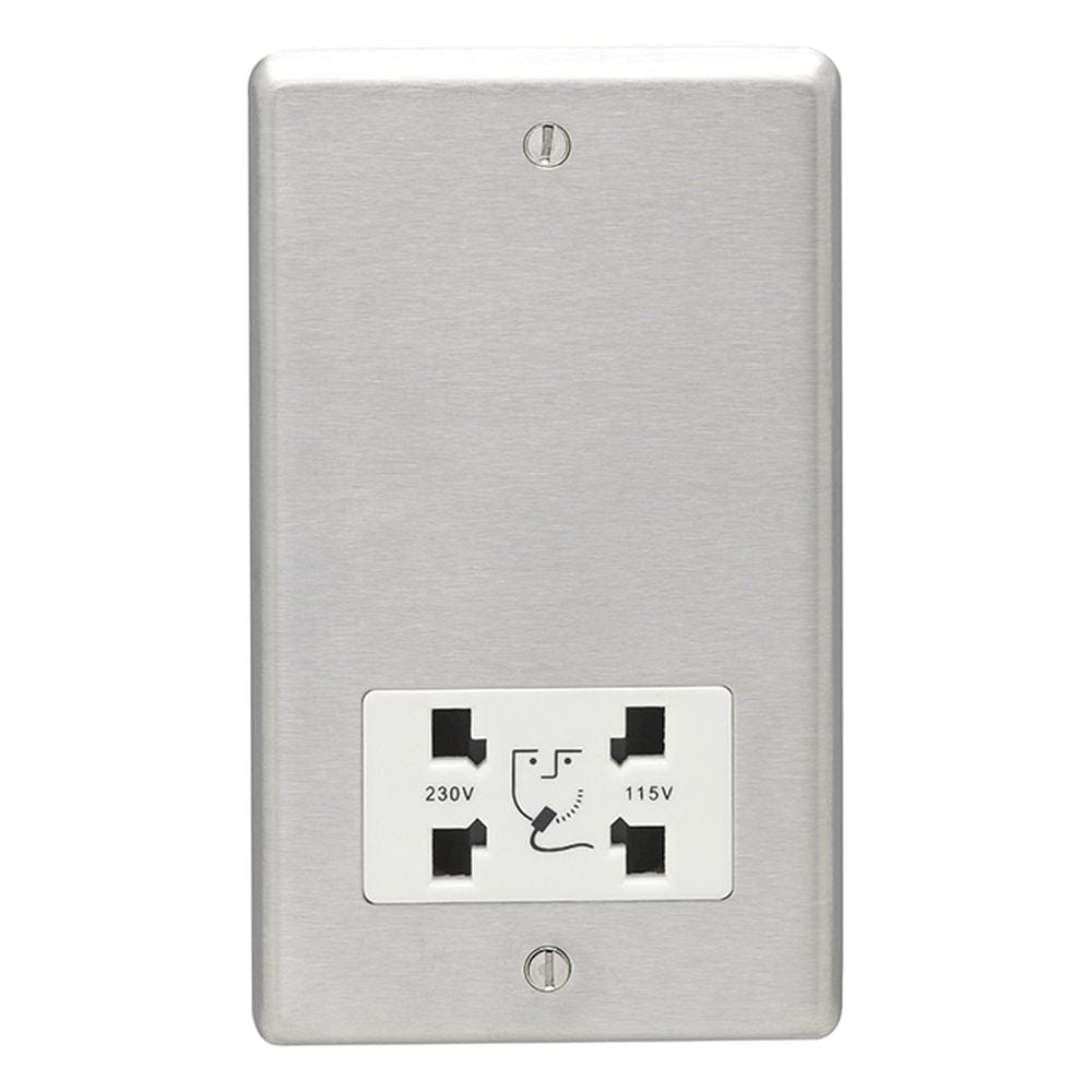 EuroLite Electrical Satin Stainless Steel / Shaver Socket / (With White Trim) Eurolite Stainless Steel Shaver Socket - Satin Stainless Steel (With White Trim)