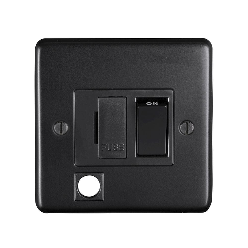 EuroLite Electrical Matt Black / Switched Fuse Spur / (With Black Trim) Eurolite Stainless Steel Switched Fuse Spur - Matt Black (With Black Trim)