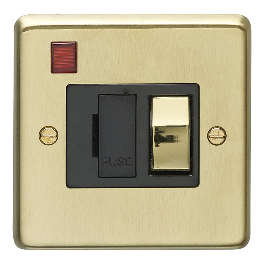 EuroLite Electrical Satin Brass / Switched Fuse Spur / (With Black Trim) Eurolite Stainless Steel Switched Fuse Spur - Satin Brass (With Black Trim)