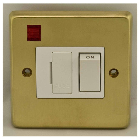EuroLite Electrical Satin Brass / Switched Fuse Spur / (With White Trim) Eurolite Stainless Steel Switched Fuse Spur - Satin Brass (With White Trim)