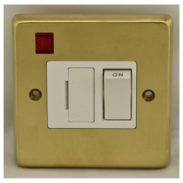 EuroLite Electrical Satin Brass / Switched Fuse Spur / (With White Trim) Eurolite Stainless Steel Switched Fuse Spur - Satin Brass (With White Trim)