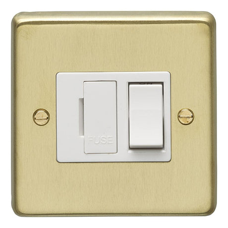 EuroLite Electrical Satin Brass / Switched Fuse Spur / (With White Trim) Eurolite Stainless Steel Switched Fuse Spur - Satin Brass (With White Trim)