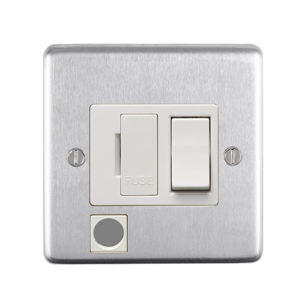 EuroLite Electrical Satin Stainless Steel / Switched Fuse Spur / (With White Trim) Eurolite Stainless Steel Switched Fuse Spur - Satin Stainless Steel (With White Trim)