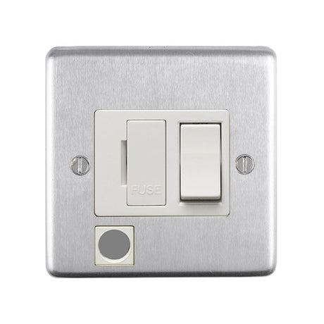 EuroLite Electrical Satin Stainless Steel / Switched Fuse Spur / (With White Trim) Eurolite Stainless Steel Switched Fuse Spur - Satin Stainless Steel (With White Trim)