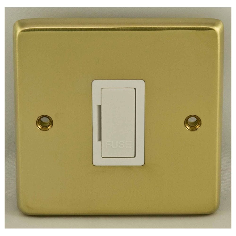 EuroLite Electrical Satin Brass / Unswitched Fuse Spur / (With White Trim) Eurolite Stainless Steel Unswitched Fuse Spur - Satin Brass (With White Trim)
