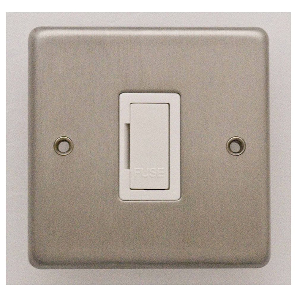 EuroLite Electrical Satin Stainless Steel / Unswitched Fuse Spur / (With White Trim) Eurolite Stainless Steel Unswitched Fuse Spur - Satin Stainless Steel (With White Trim)