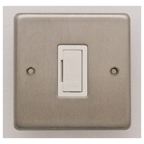 EuroLite Electrical Satin Stainless Steel / Unswitched Fuse Spur / (With White Trim) Eurolite Stainless Steel Unswitched Fuse Spur - Satin Stainless Steel (With White Trim)
