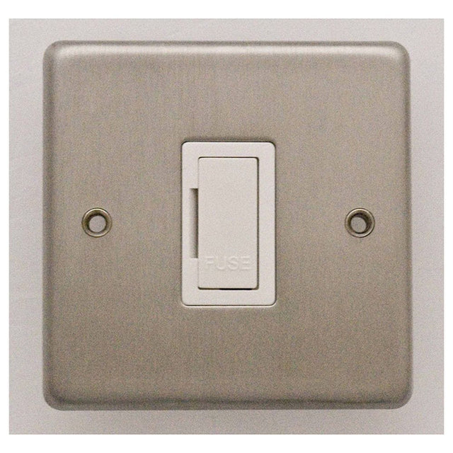 EuroLite Electrical Satin Stainless Steel / Unswitched Fuse Spur / (With White Trim) Eurolite Stainless Steel Unswitched Fuse Spur - Satin Stainless Steel (With White Trim)